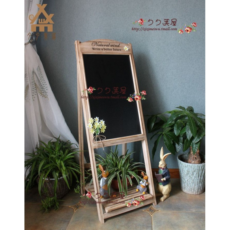 实木家具立体手工加花带黑板花架田园折叠落地阳台储物架免安装_7 原木无漆轻烤色