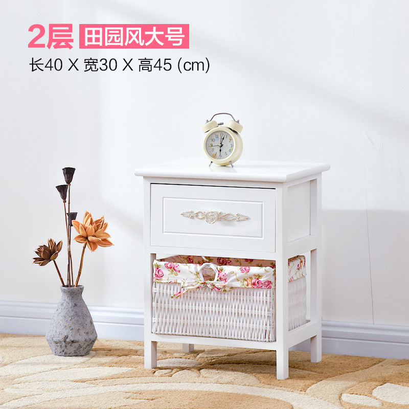 现代简约抽屉式收纳柜卧室床头柜简易储物柜客厅整理柜边柜_6 田园风大号两层柜