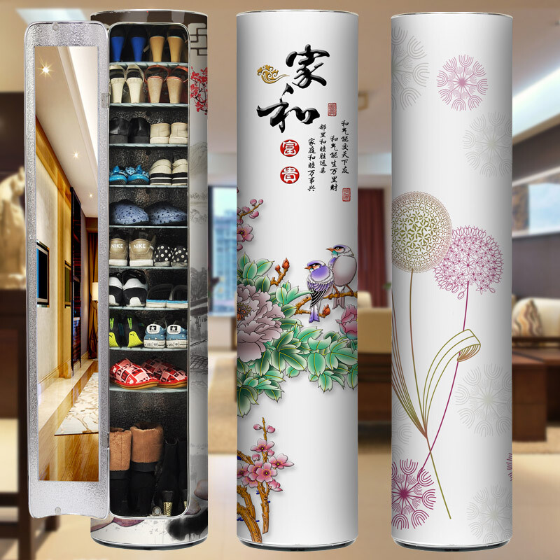 淮木大容量旋转鞋柜简约现代厅柜创意玄关超薄圆形圆柱家具多功能试衣镜款【13层】高度202C 80CM加大款5层【带门】