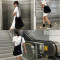 实拍学生单肩包斜跨大包复古购物袋男女斜挎包灯芯绒布包 黑色