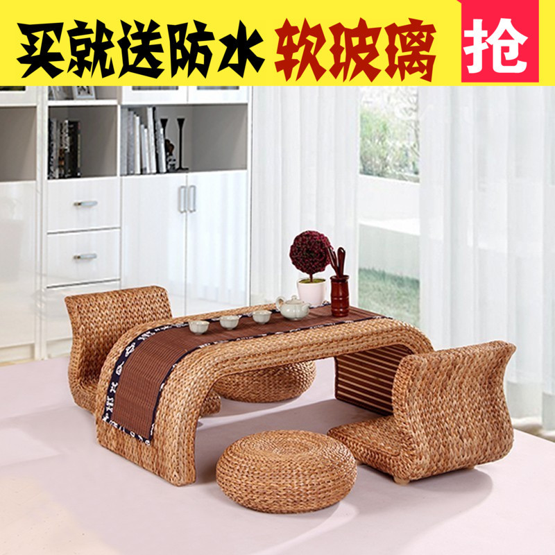 藤编榻榻米茶几日式草编小茶几飘窗桌阳台桌地台休闲桌喝茶桌炕桌_7 单个圆墩