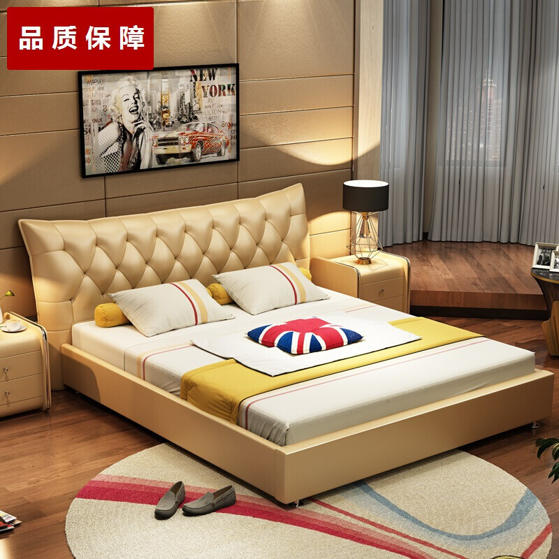 淮木储物床简约床耐磨居家床床铺宿舍家具防水居家风格风真皮床+床垫1800mm*2000mm 真皮床+床垫+1个床头柜