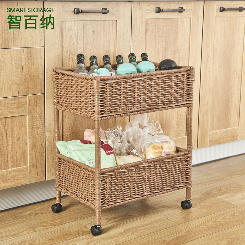 厨房置物架落地多层厨具调料蔬菜收纳架厨房用品储物架_5 二层原木色