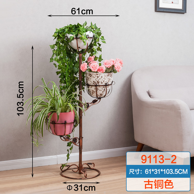 顶天立地花架室内置物架免打孔分层挂架阳台多层收纳角落架_5 【爆款】铁艺花架-古铜色9113-2