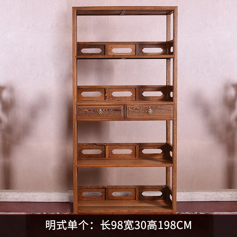 实红鸡翅木新中式仿古书房客厅置物展示架书橱玻璃带门储物小书柜_6 单个长98宽30高198