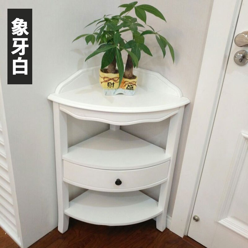 美式实木迷你小角柜墙角柜转角柜欧式客厅三角形储物三角柜置物架_6 定制象牙白送货到家
