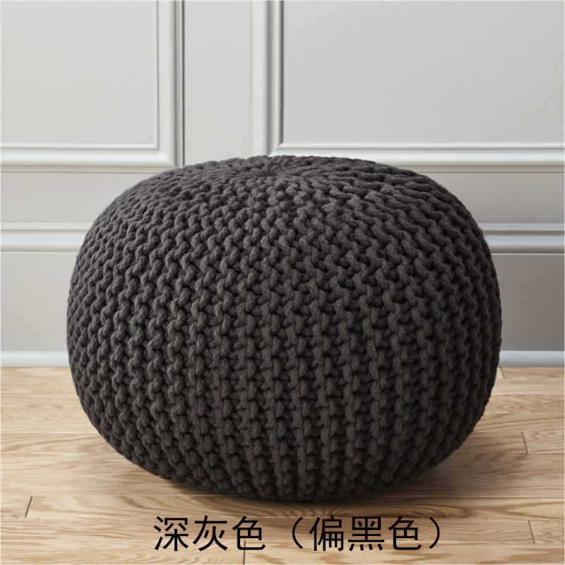 北欧现代客厅坐墩圆墩创意手工编织蒲团垫沙发墩搁脚蹋凳换鞋凳_2 深灰色现货