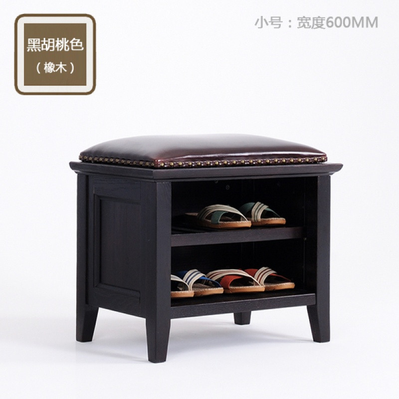 新品美式简约换鞋凳门厅实木玄关储物床尾鞋架穿鞋凳AS813_4 黑胡桃色橡木小号