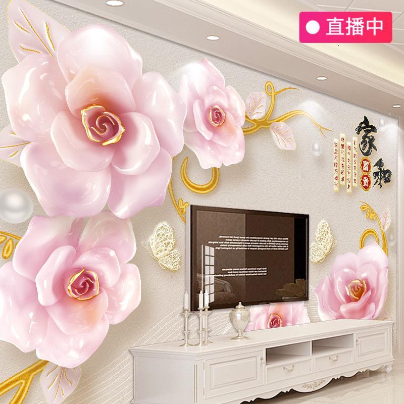 3D立体瓷砖电视背景墙浮雕珠宝玫瑰花家和富贵微晶石壁画简约_2