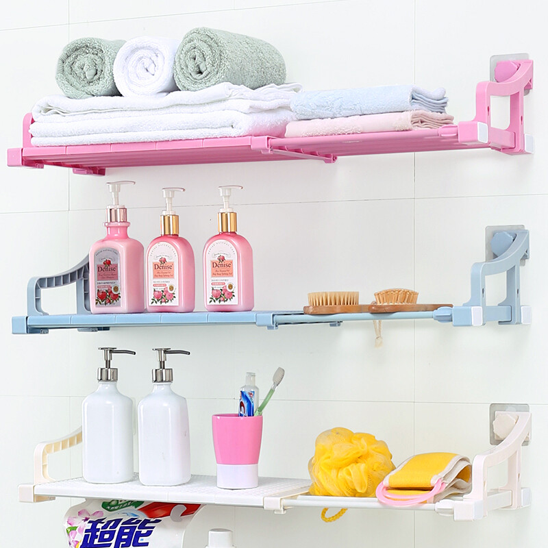 一字隔板置物架免钉吸壁式免打孔厨房阳台浴室卫生间瓷砖墙上搁板长50-80cm宽24cm(粉 长50-80cm宽24cm(白色)