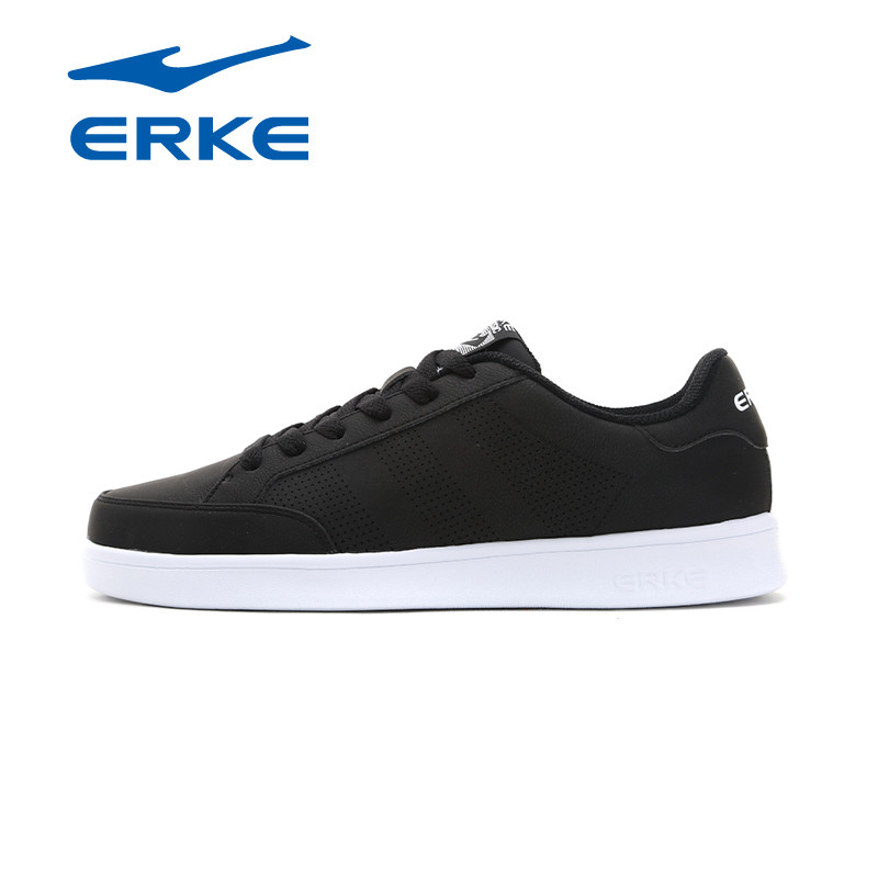 鸿星尔克(ERKE)男士休闲百搭低帮系带滑板鞋耐磨舒适休闲鞋11117101032 正黑 42码