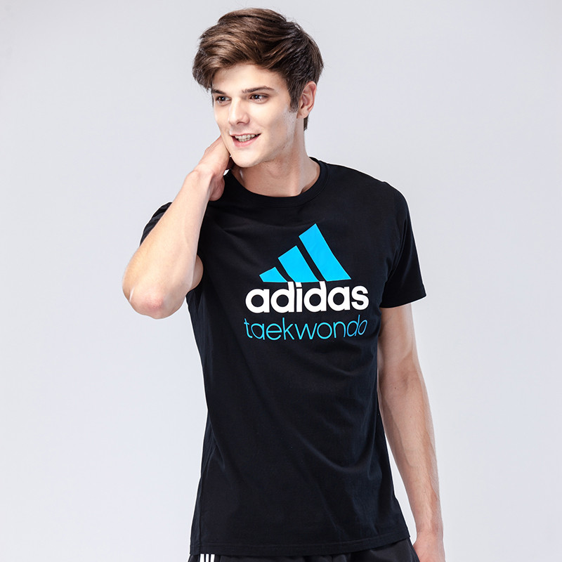 阿迪达斯adidas跆拳道新款男装训练跑步短袖运动休闲T恤-ADICTT_0 L（成人） 黑蓝