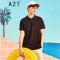 A21以纯线上品牌2018夏季新品男装翻领POLO衫男修身短袖男4821332002 180/92A/XL 黑色