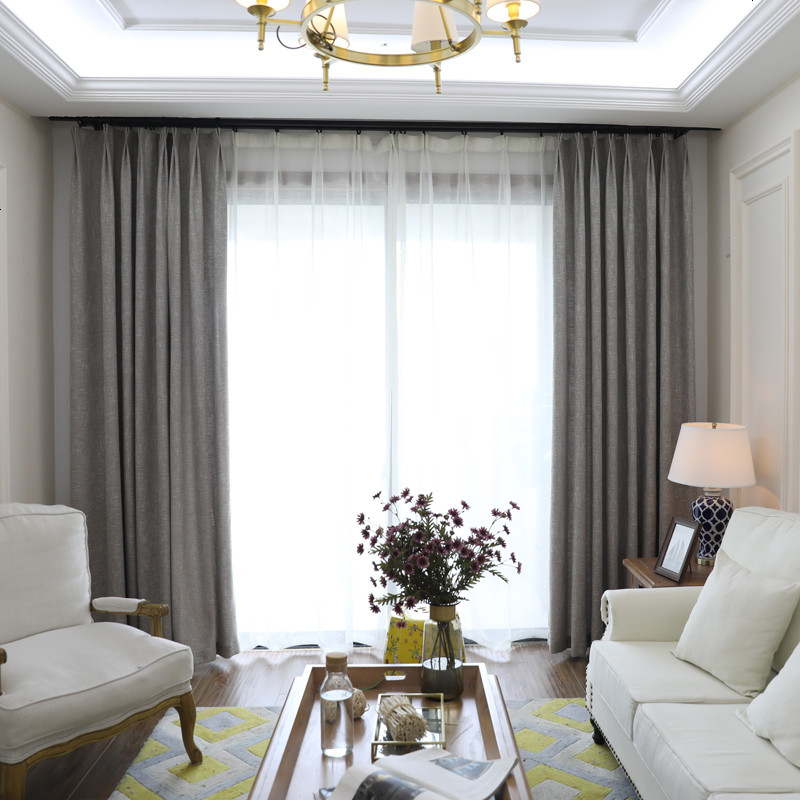 简约现代棉麻全遮光窗帘客厅卧室阳台落地窗定制定做上测量安装_754