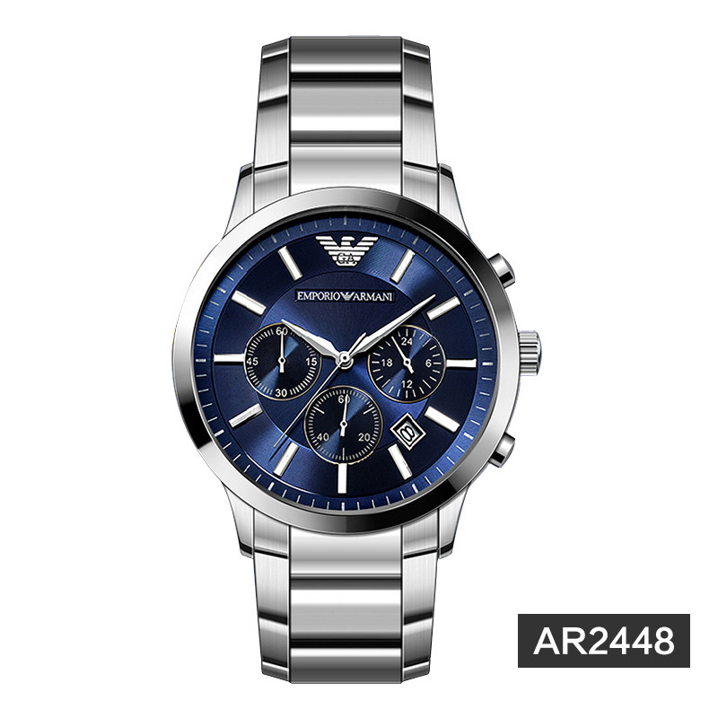 阿玛尼（Emporio Armani)男士手表欧美时尚商务休闲三眼多功能石英皮带钢带男表 AR2448 AR2448