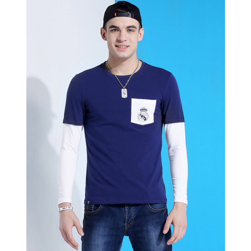 RM-SMY-061深蓝 拼接袖款 男款运动长袖T恤 时尚系列