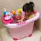 儿童浴缸洗澡桶加厚可坐加大号婴儿小孩泡澡桶宝宝沐浴桶感温浴盆 绿色+向日葵