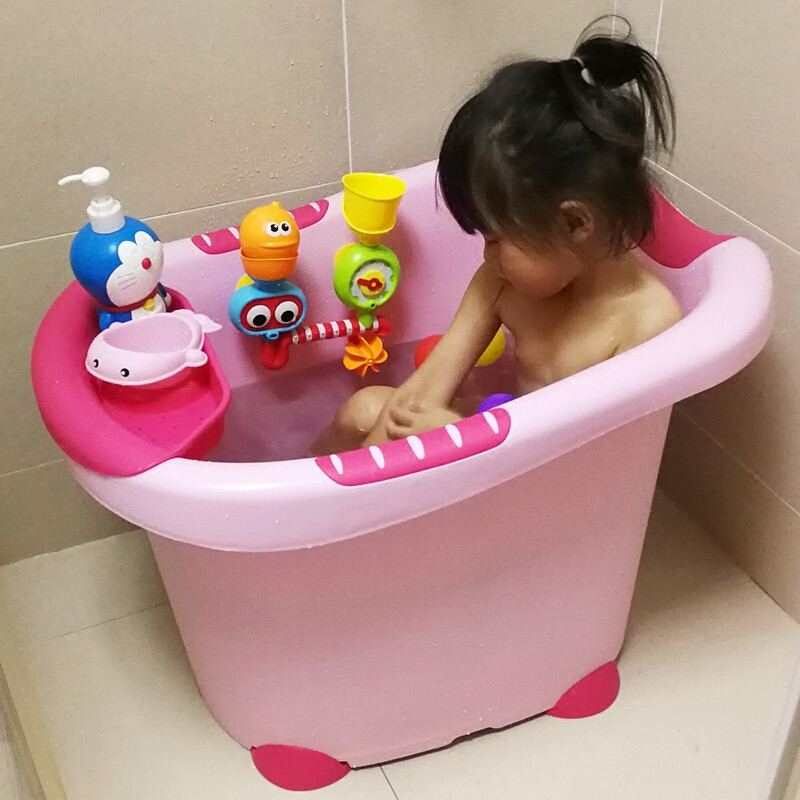 儿童浴缸洗澡桶加厚可坐加大号婴儿小孩泡澡桶宝宝沐浴桶感温浴盆 绿色+向日葵