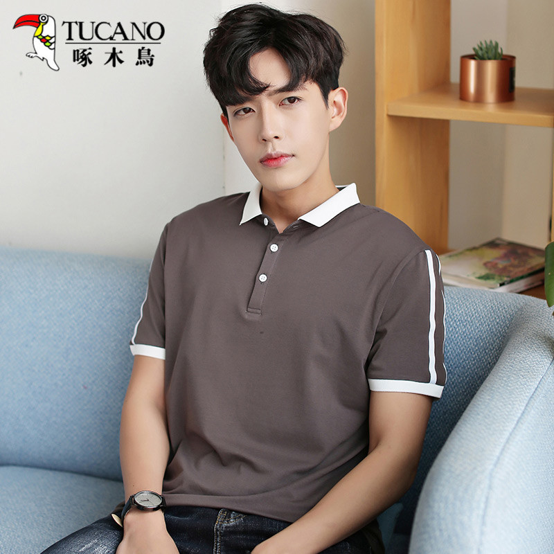 啄木鸟(TUCANO)短袖t恤男 夏季小翻领韩版潮流青年修身保罗衬衫领休闲大码polo衫 18101ZM828 XXL 炭灰
