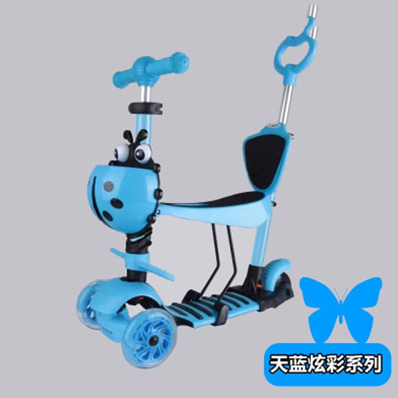 滑板车儿童小孩宝宝滑滑车可坐手推踏板车简约小清新四季可用儿童滑板车 天蓝色