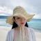 桂兰珊（Guilanshan）夏季遮阳草帽女蕾丝绑带太阳帽防风沙滩帽折叠旅行拍照镂空手工_2 米色