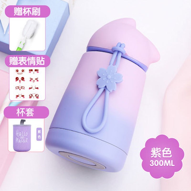 渐变色保温杯女可爱便携迷你小巧韩版学生水杯个性小清新文艺杯子多色多款多功能生活日用家庭清洁_7_1 紫色+杯套
