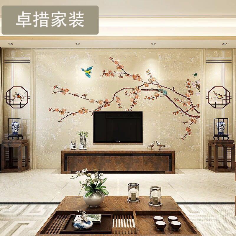 电视背景墙边框简约微晶石影视墙客厅大理石瓷砖装饰造型满庭芳华_6