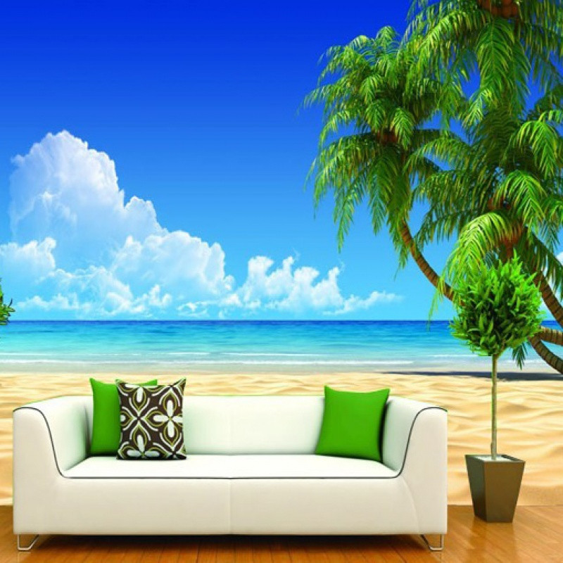 大型立体海景壁纸壁画大海海洋客厅电视沙背景墙墙纸沙滩地中海_8 高档无缝真丝（整幅/平方