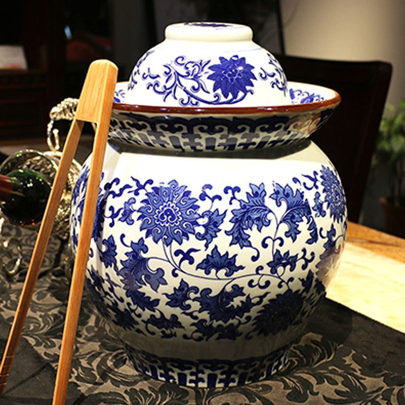 泡菜坛子家用加厚非玻璃泡菜坛四川腌菜储物清仓大号密封罐酵素桶多色多款多功能生活日用收纳用品_9 青花缠枝莲大号
