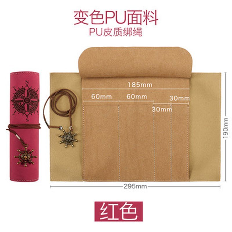 日韩创意中学生卷帘笔袋男个性多功能卷笔袋简约女韩版大容量复古多色多款多功能生活日用收纳用品_8_3 红色