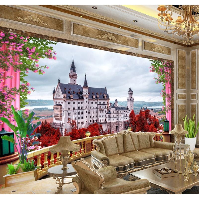 欧式3D背景墙壁纸粉色叶鲜花复古墙纸卧室大型客厅商务_9_1 进口环保无纺布（拼接）