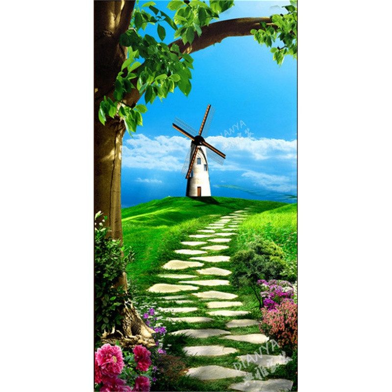 3D清新小路拓展视觉空间墙纸卧室客厅沙背景墙玄关走廊壁画壁纸_0 进口环保无纺布（拼接）/平方