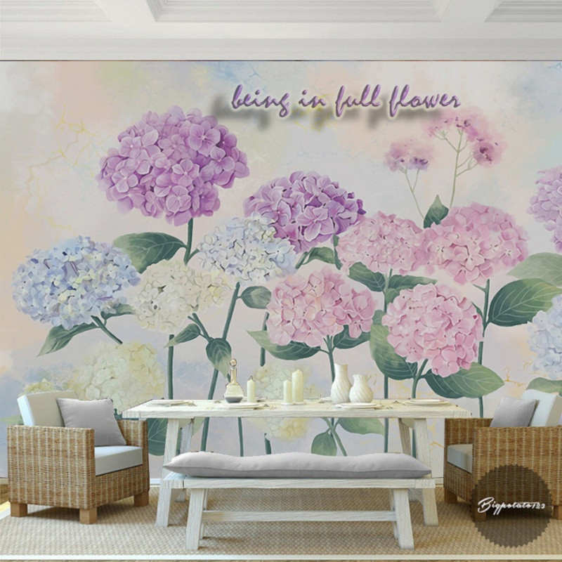唯美温馨花朵创意婚房背景墙纸艺术美式壁纸卧室客厅大型壁画墙布_1 高档进口油画布（整幅）