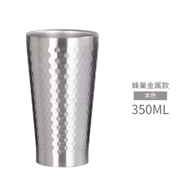 2017年夏季新款304不锈钢啤酒杯儿童水杯双层口杯家用防摔杯随手杯敞口杯夏季新款家用酒_8_2_4 350ML不锈钢啤酒杯本色蜂面