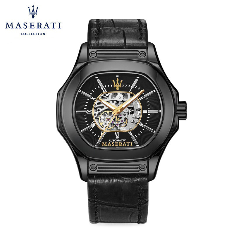 玛莎拉蒂MASERATI手表 时尚男表机械黑色皮带手表 R8821116008 R8821116008