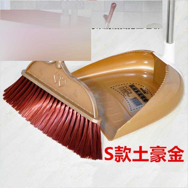 加强不锈钢杆扫把簸箕套装组合不锈钢扫地畚箕塑料笤帚扫帚清扫软毛现代时尚生活日用家居家用清洁_6 S款土豪金