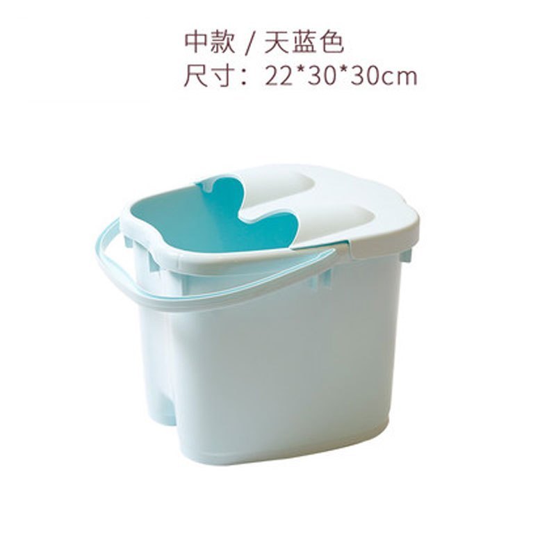 加高加厚足浴桶带盖按摩泡脚桶足浴盆塑料洗脚桶洗脚盆家用桶足浴盆生活家居家装桑拿足浴健身家具_10 中款天蓝