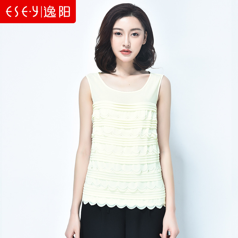 2018夏季女装修身时尚百搭气质雪纺无袖背心T恤上衣薄清仓女0276 M 米色