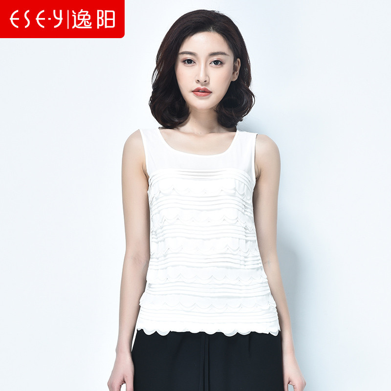 2018夏季女装修身时尚百搭气质雪纺无袖背心T恤上衣薄清仓女0276 XL 白色