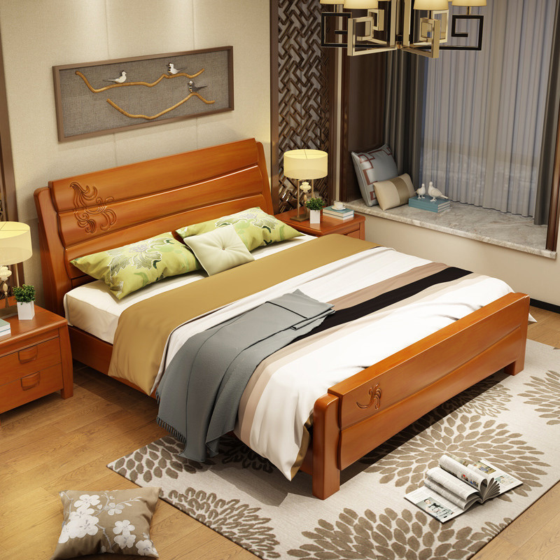 艾帛利(AIBOULLY) 床 实木床1.8米双人床 简约现代1.5米橡胶木床 木质单人床1.2米实木床家具 颜色请备注