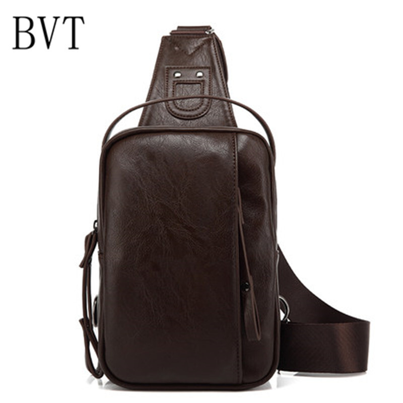 BVT休闲单肩男包单肩斜挎胸包运动腰包户外胸前背包竖款方形斜挎包 褐色
