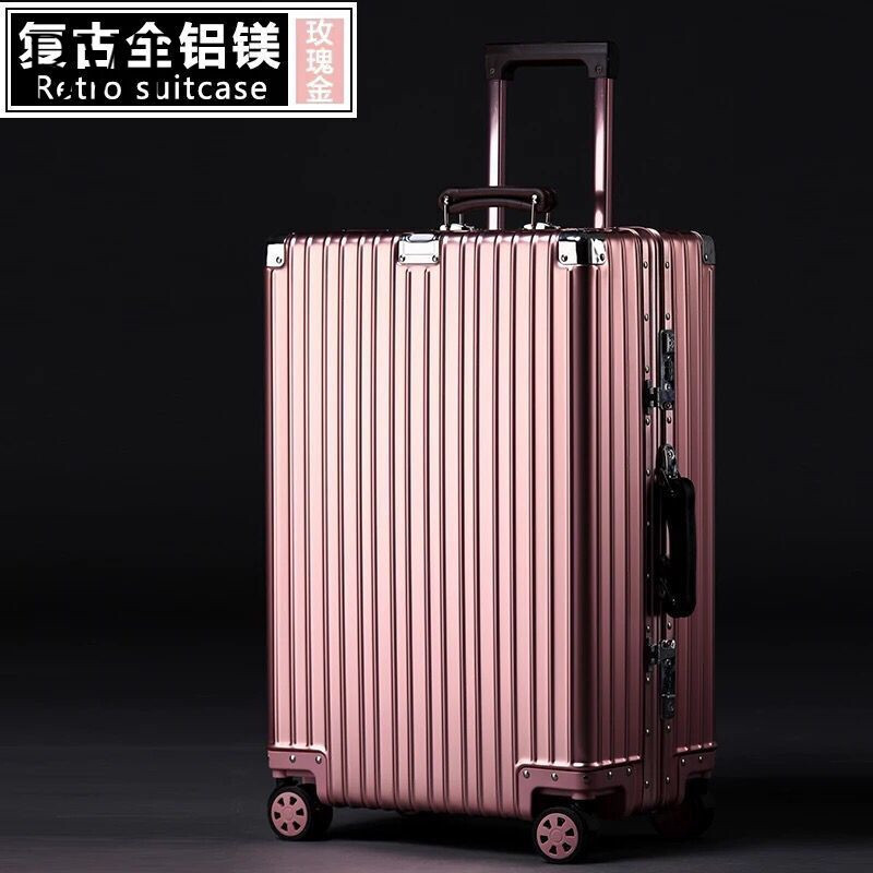 BVT全铝镁合金商务拉杆箱女士拖箱旅行箱万向轮行李箱海关锁密码箱 26寸 玫瑰金全金属