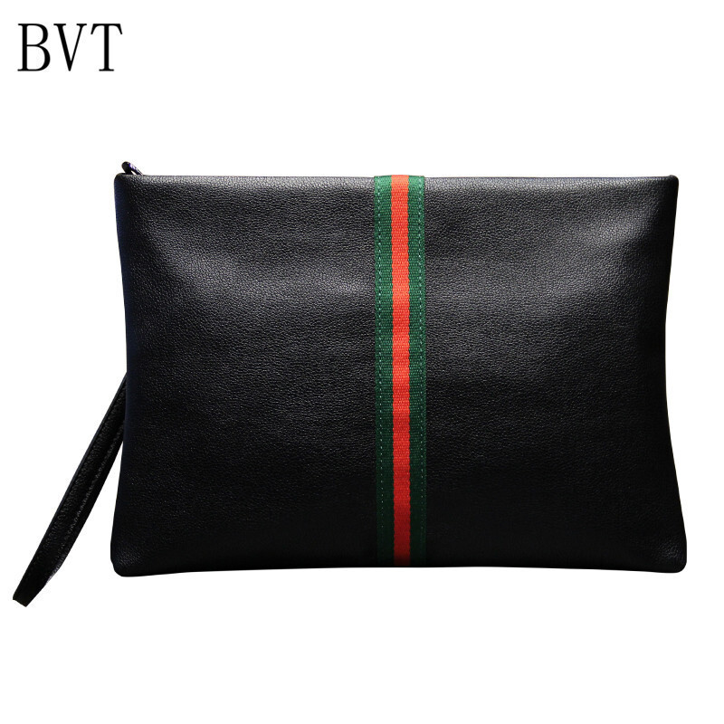 BVT时尚手拿包大容量信封包真皮男士手包商务手抓质文件包黑色 默认颜色