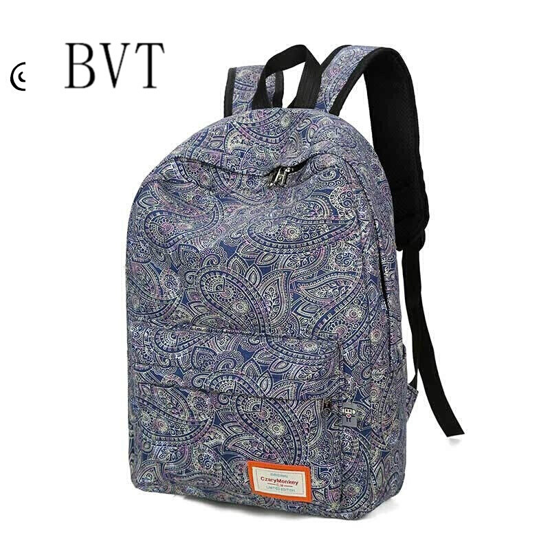 BVT书包女韩版小学生书包女帆布印花休闲学生书包背包男女旅行包 几何图形