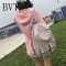 BVT帆布双肩包女包日韩版潮高中学生书包女旅行背包校园休闲书包 米白色
