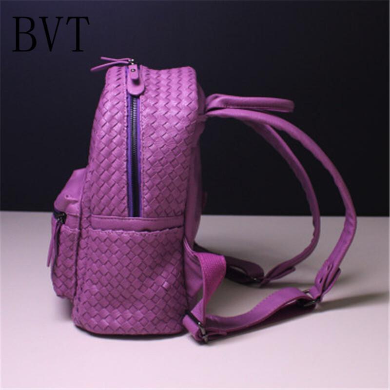 BVT韩国新款迷你编织休闲旅行双肩包小背包书包单肩挎潮包女包_1 紫色大号