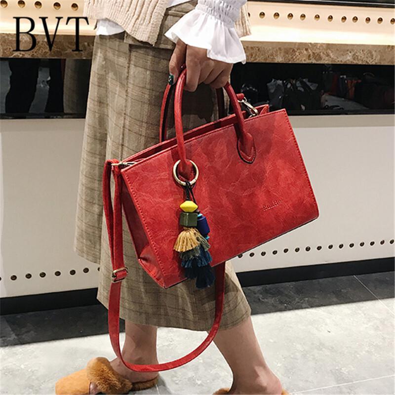 BVT时尚大气斜挎包女韩版新款复古流苏手提包秋冬简约百搭单肩包_8 红色