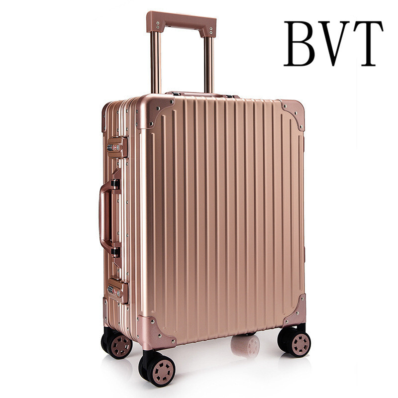 BVT铝镁合金旅行箱静音万向轮行李箱20寸登机箱海关锁密码箱 24寸 玫瑰金