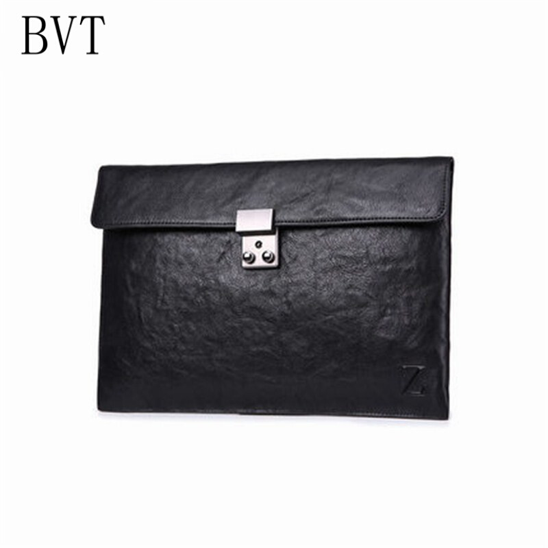 BVT新款男士真皮手抓包休闲男包商务手拿包欧美时尚手抓信封包潮黑色 默认颜色