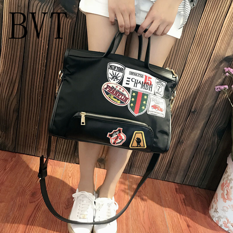 BVT欧美徽章手提包个性街拍大包包单肩女包潮流戴妃包斜挎包 墨绿色